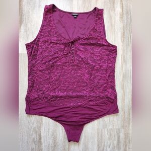 Torrid Purple Lace Lined Scoop Neck Tie Lace Up Tank Bodysuit Sleeveless Sz 2X
